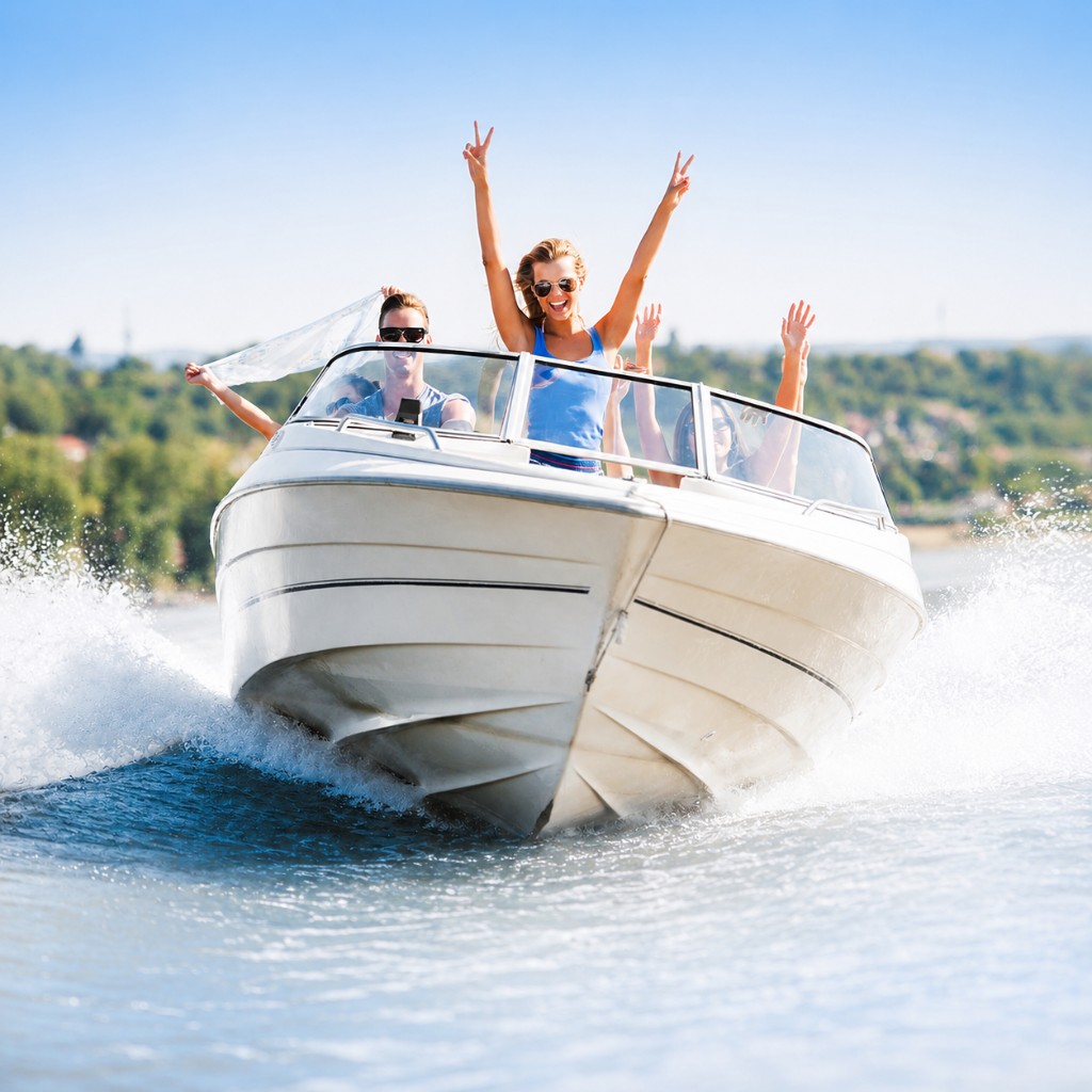 Gäste genießen eine Speedbootfahrt auf Rhodos