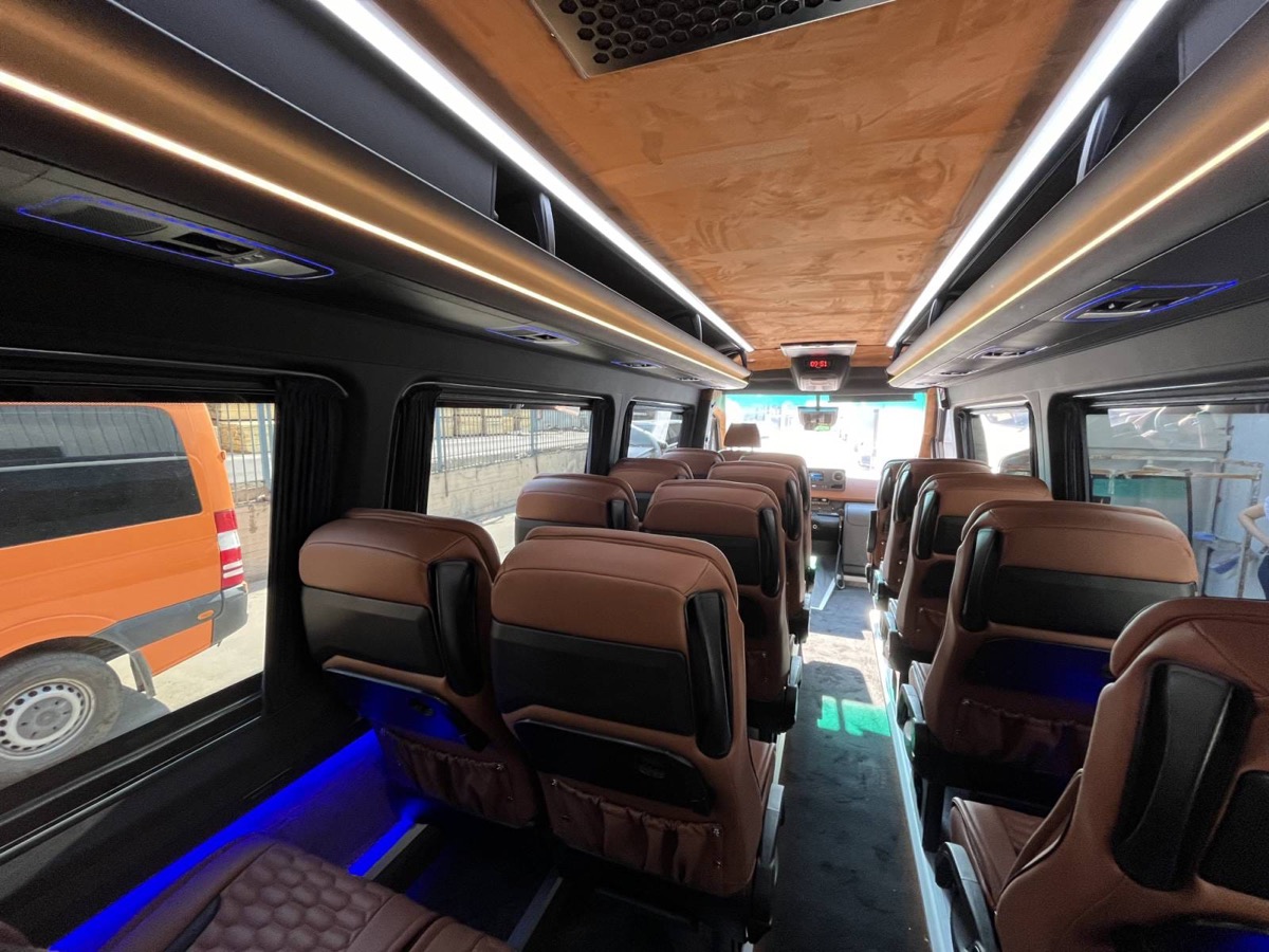 VIP minibus interior with leather seats